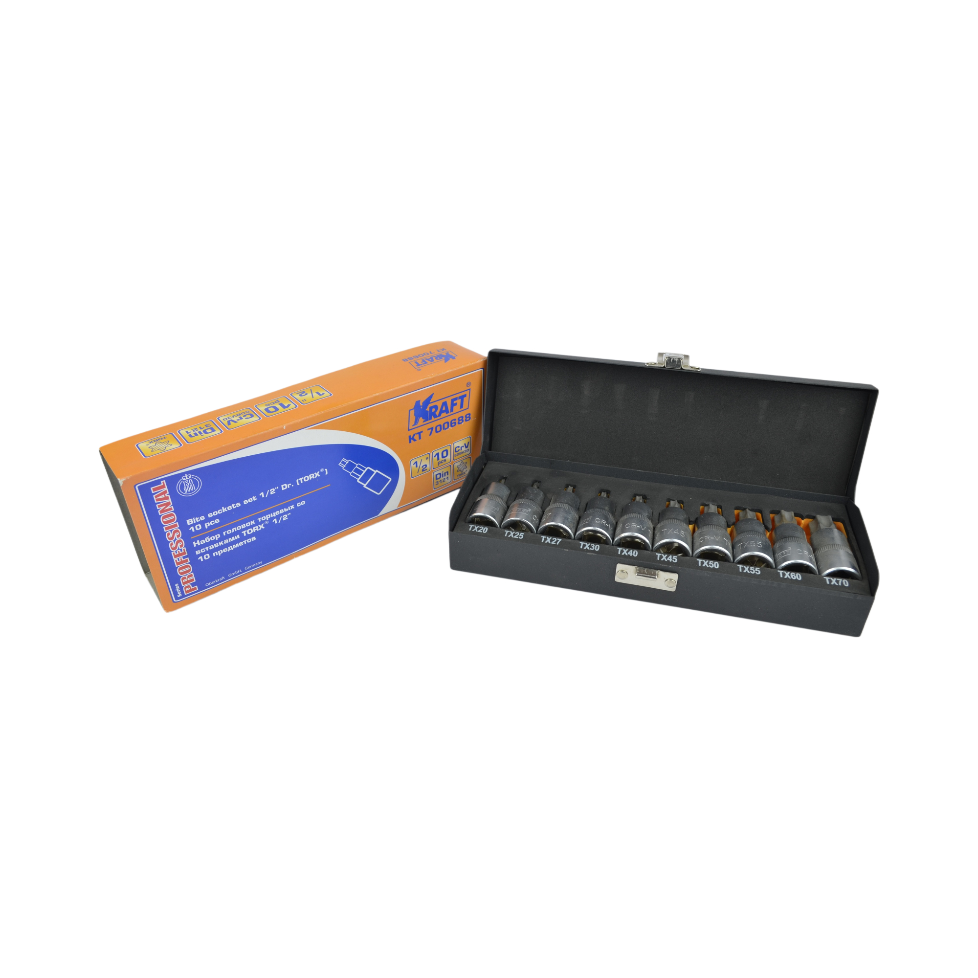 набор головок и насадок со вставками Torx 1/2 10 предм. KRAFT 700688